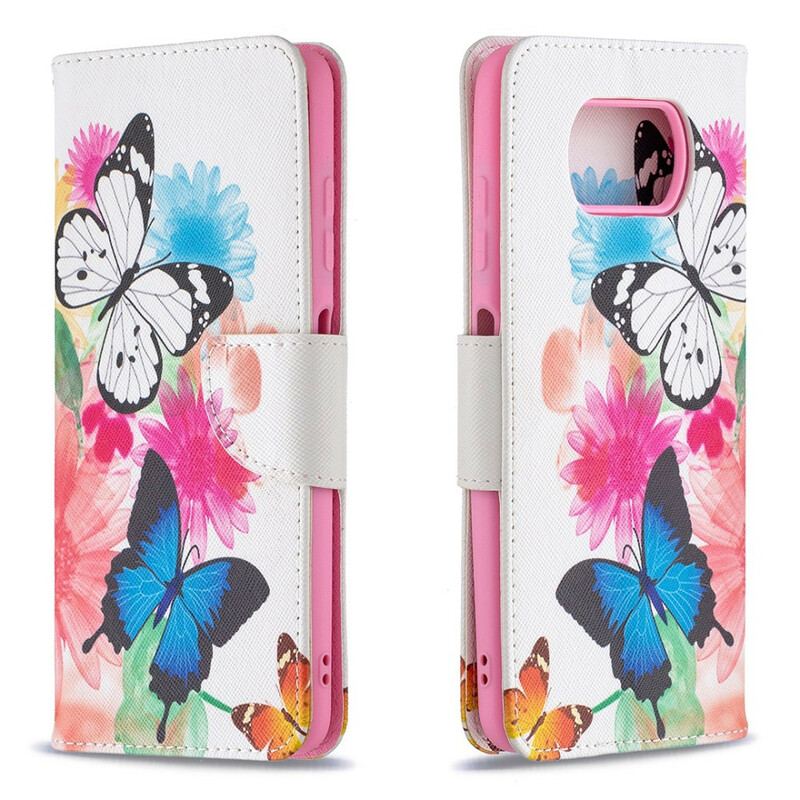 Capa Flip Para Poco X3 / X3 Pro / X3 NFC Borboletas E Flores Pintadas