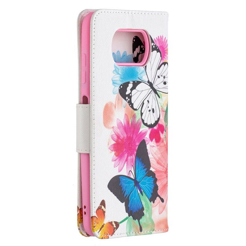 Capa Flip Para Poco X3 / X3 Pro / X3 NFC Borboletas E Flores Pintadas