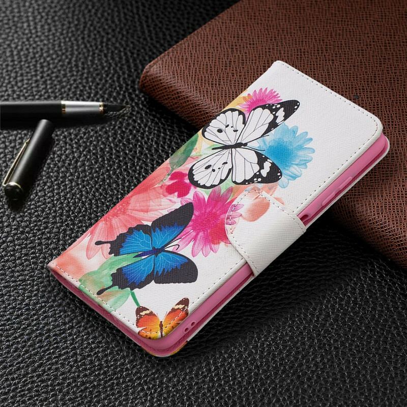 Capa Flip Para Poco X3 / X3 Pro / X3 NFC Borboletas E Flores Pintadas