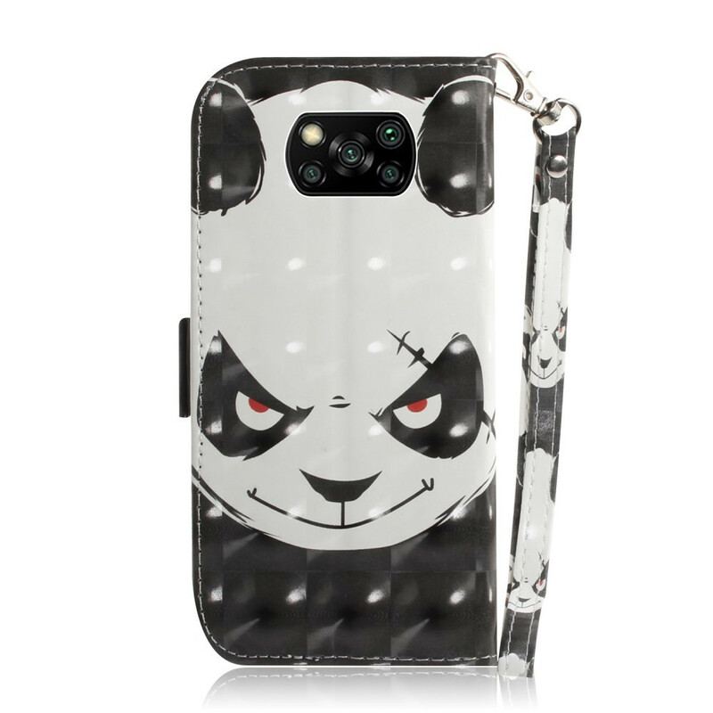 Capa Flip Para Poco X3 / X3 Pro / X3 NFC De Cordão Panda Irritado Com Cordão