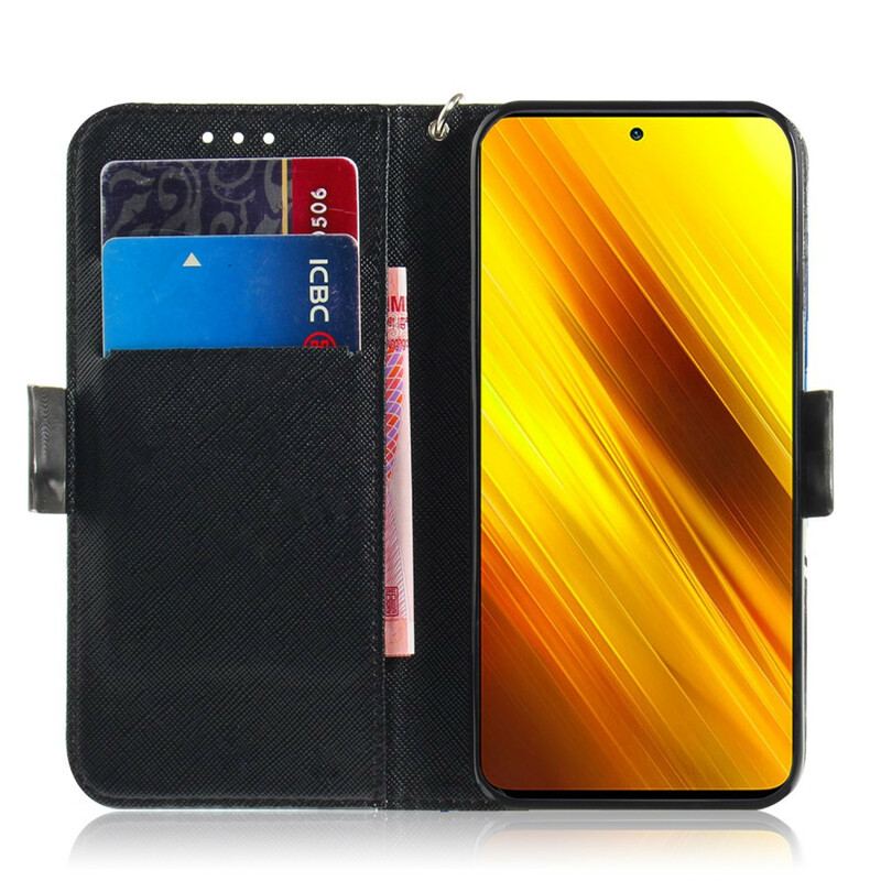 Capa Flip Para Poco X3 / X3 Pro / X3 NFC De Cordão Panda Irritado Com Cordão