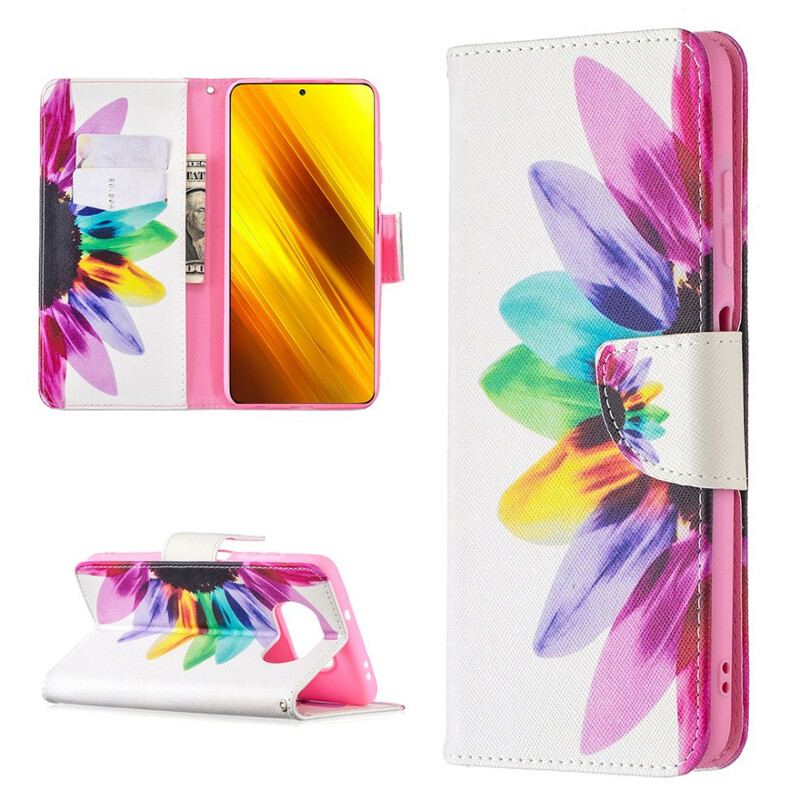 Capa Flip Para Poco X3 / X3 Pro / X3 NFC Flor Aquarela