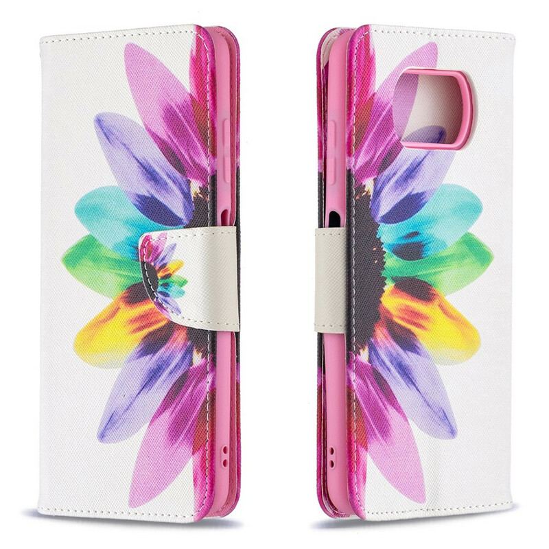 Capa Flip Para Poco X3 / X3 Pro / X3 NFC Flor Aquarela