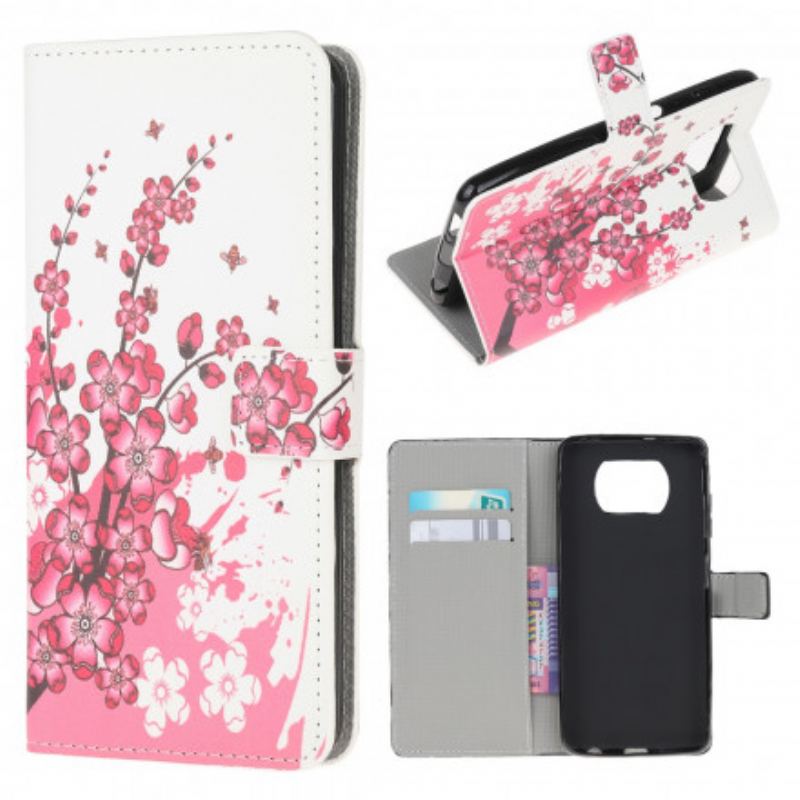 Capa Flip Para Poco X3 / X3 Pro / X3 NFC Flores Tropicais