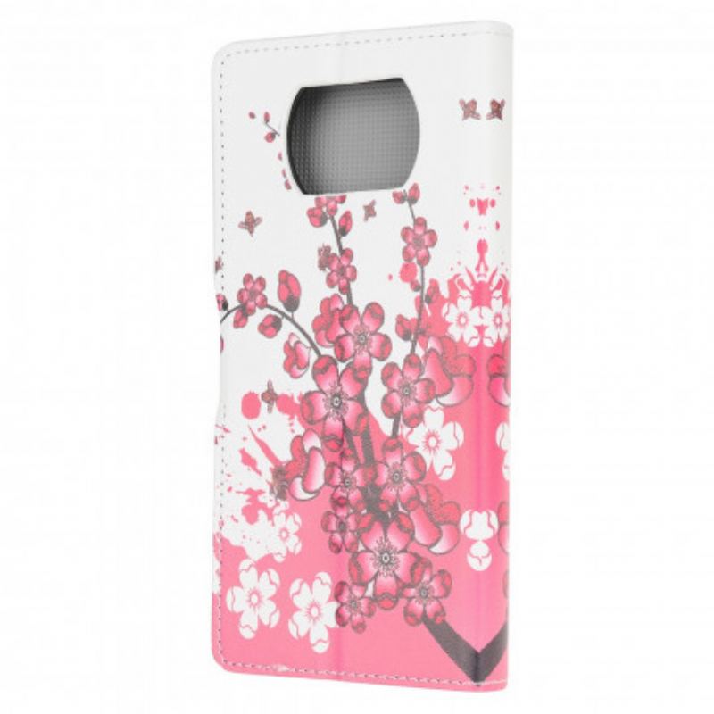 Capa Flip Para Poco X3 / X3 Pro / X3 NFC Flores Tropicais