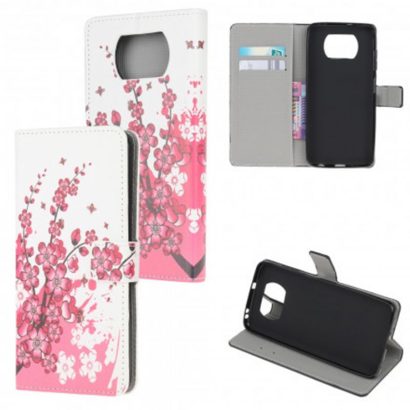 Capa Flip Para Poco X3 / X3 Pro / X3 NFC Flores Tropicais