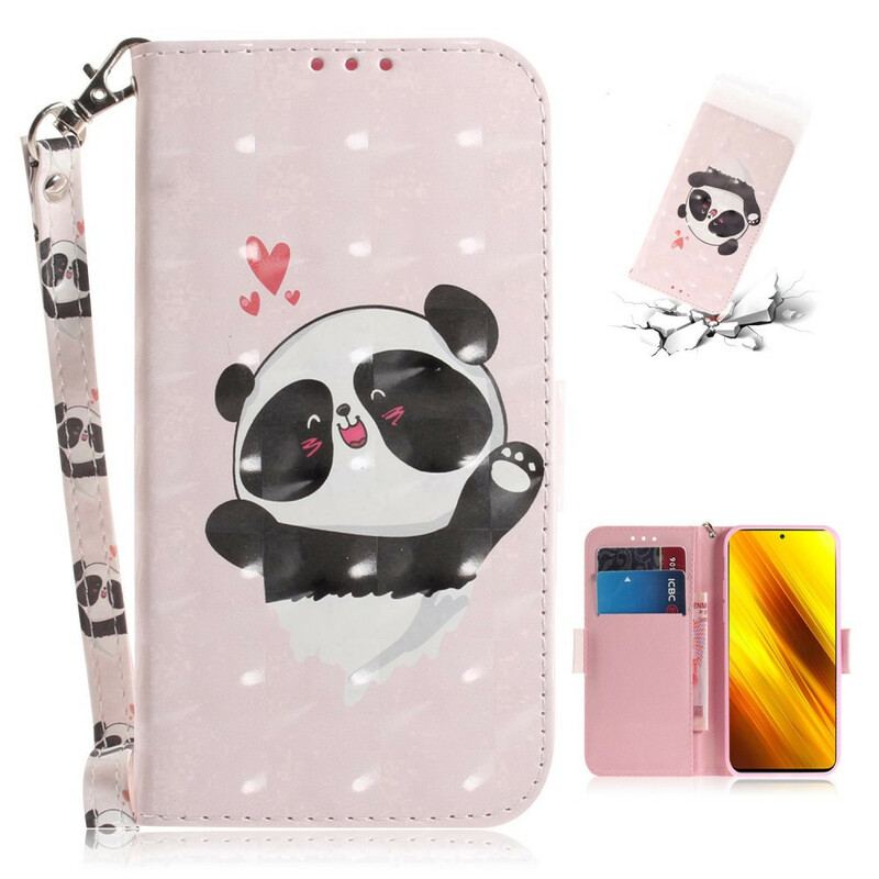 Capa Folio Para Poco X3 / X3 Pro / X3 NFC De Cordão Panda Love Com Cordão