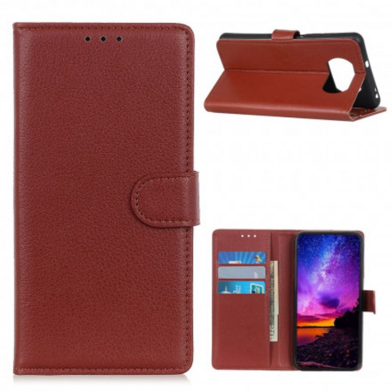 Capa Folio Para Poco X3 / X3 Pro / X3 NFC Couro Sintético De Lichia