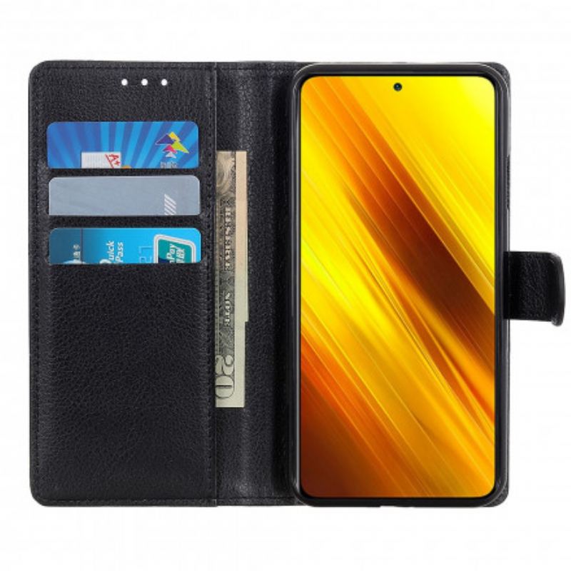 Capa Folio Para Poco X3 / X3 Pro / X3 NFC Couro Sintético De Lichia