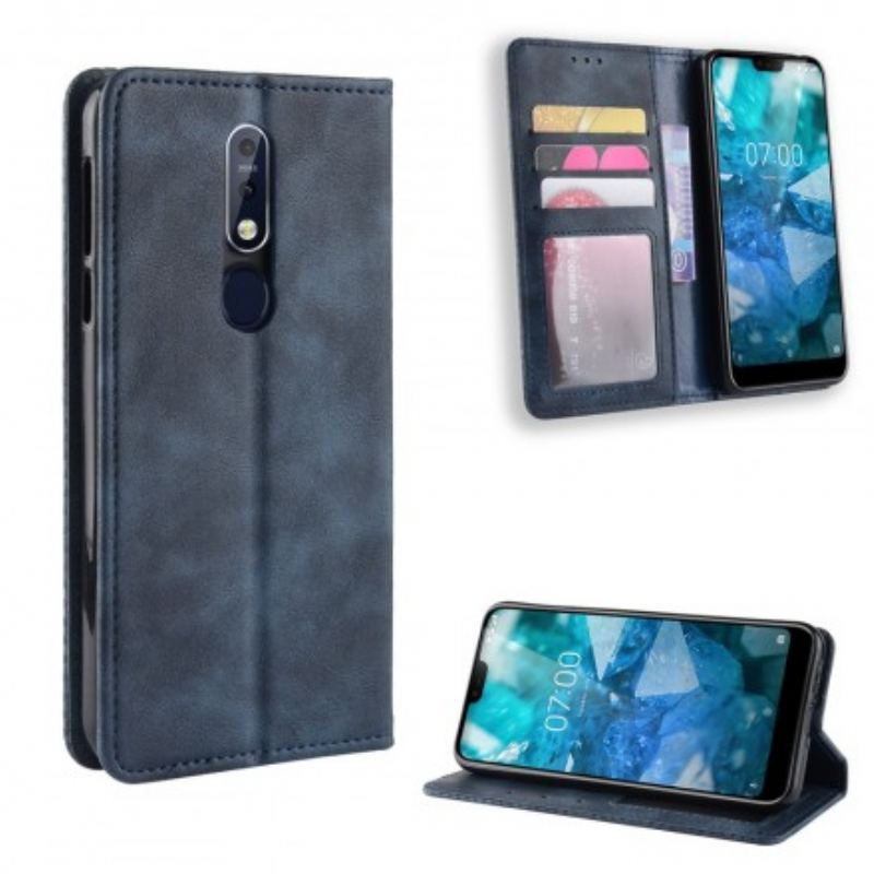 Capa De Celular Para Nokia 7.1 Flip Efeito Couro Vintage Estilizado