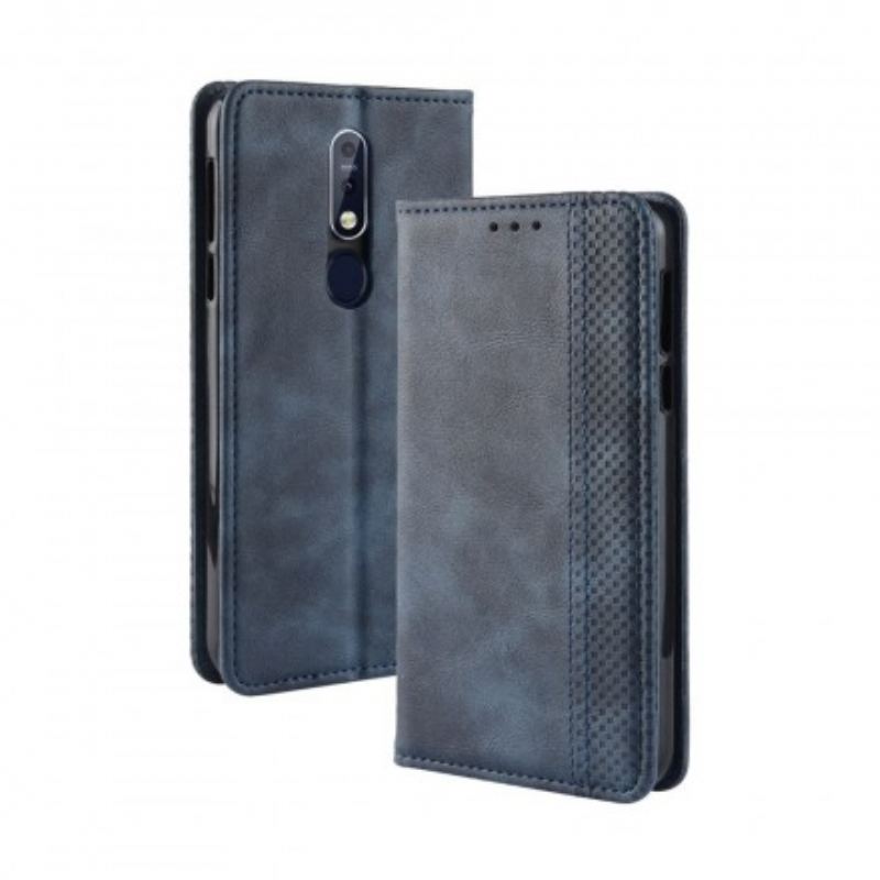 Capa De Celular Para Nokia 7.1 Flip Efeito Couro Vintage Estilizado