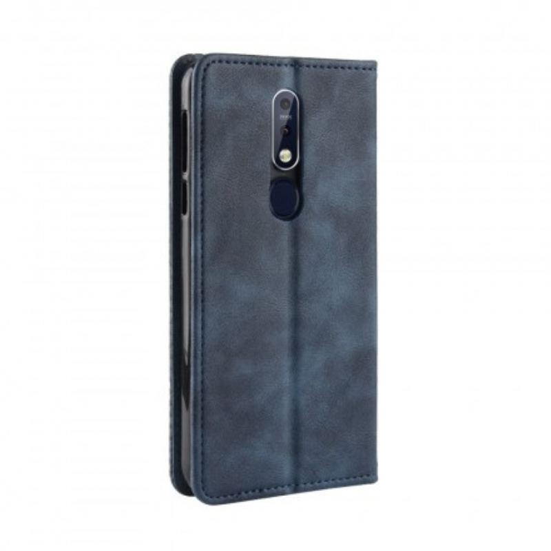 Capa De Celular Para Nokia 7.1 Flip Efeito Couro Vintage Estilizado