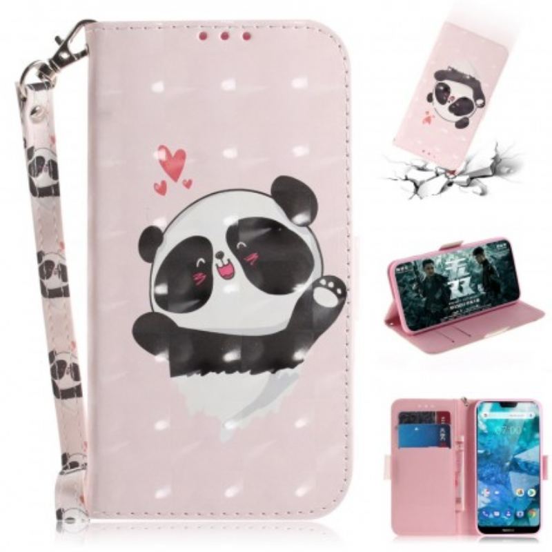 Capa Flip Para Nokia 7.1 De Cordão Panda Love Com Cordão