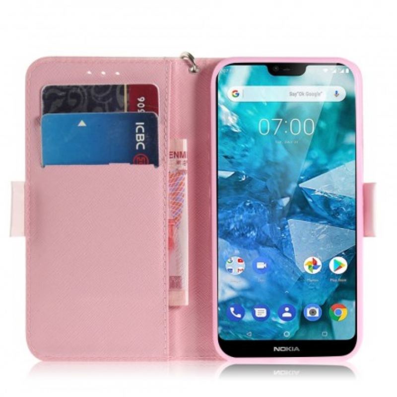 Capa Flip Para Nokia 7.1 De Cordão Panda Love Com Cordão