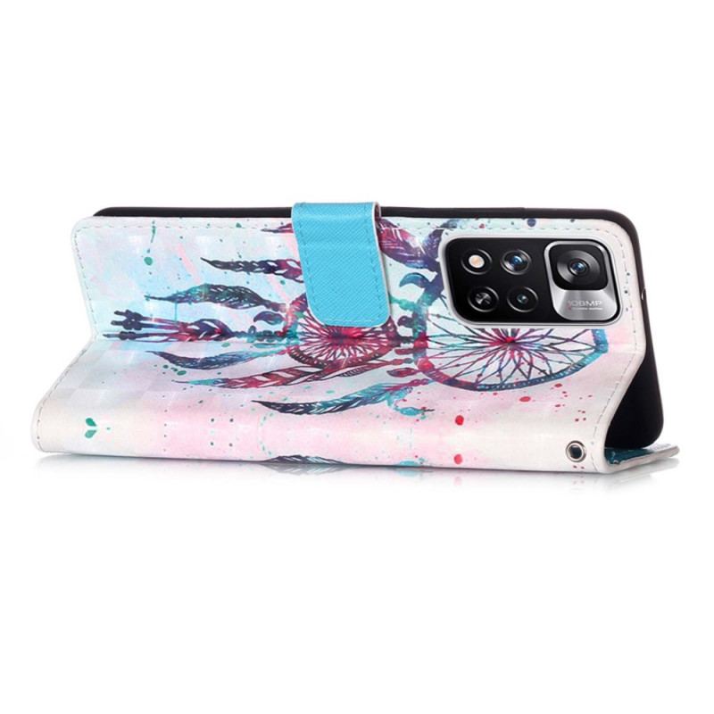 Capa De Couro Para Xiaomi Redmi Note 11 Pro Plus 5G Apanhador De Sonhos Aquarela