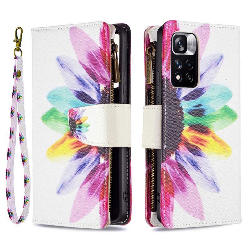 Capa De Couro Para Xiaomi Redmi Note 11 Pro Plus 5G Bolso Com Zíper Flor