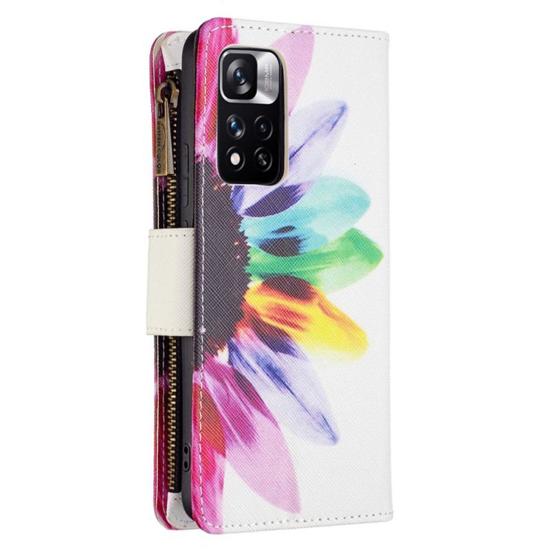 Capa De Couro Para Xiaomi Redmi Note 11 Pro Plus 5G Bolso Com Zíper Flor