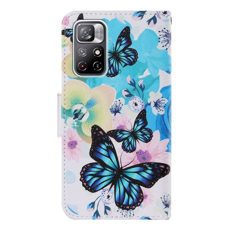 Capa De Couro Para Xiaomi Redmi Note 11 Pro Plus 5G Borboletas E Flores De Verão