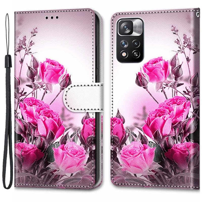 Capa De Couro Para Xiaomi Redmi Note 11 Pro Plus 5G De Cordão Flores De Alça