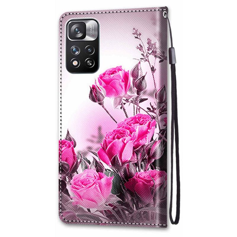 Capa De Couro Para Xiaomi Redmi Note 11 Pro Plus 5G De Cordão Flores De Alça