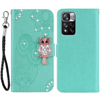 Capa De Couro Para Xiaomi Redmi Note 11 Pro Plus 5G Coruja Mandala E Charme