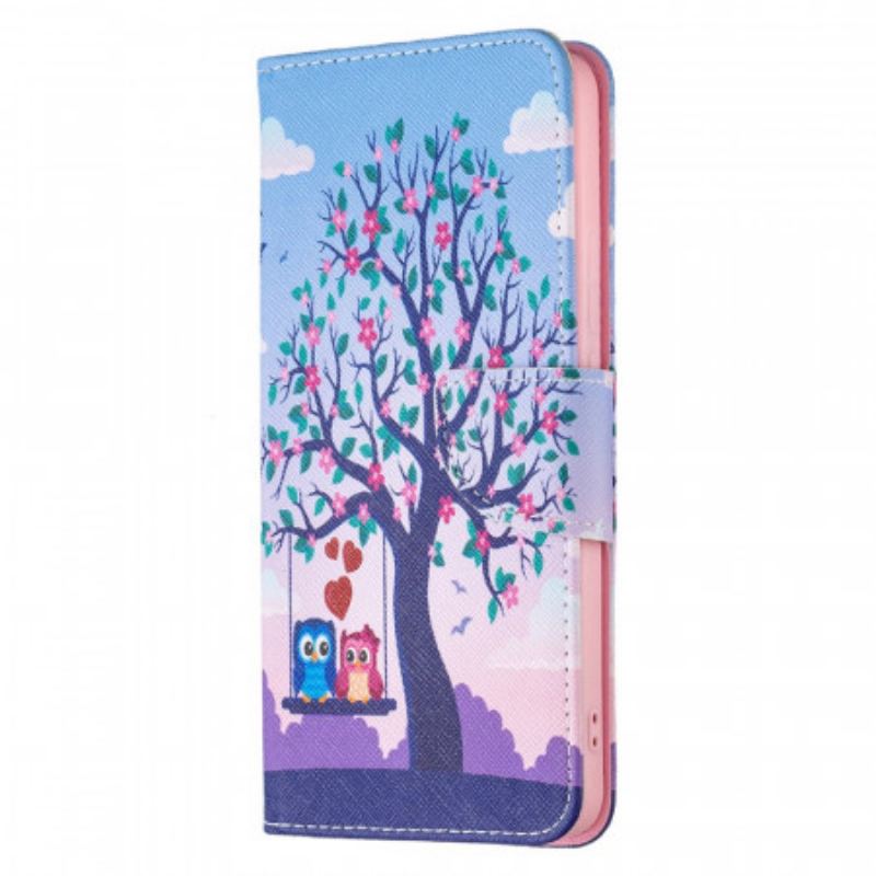 Capa De Couro Para Xiaomi Redmi Note 11 Pro Plus 5G Corujas No Balanço