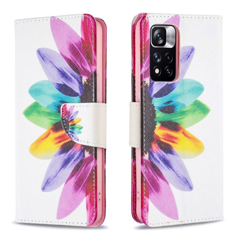 Capa De Couro Para Xiaomi Redmi Note 11 Pro Plus 5G Flor Aquarela