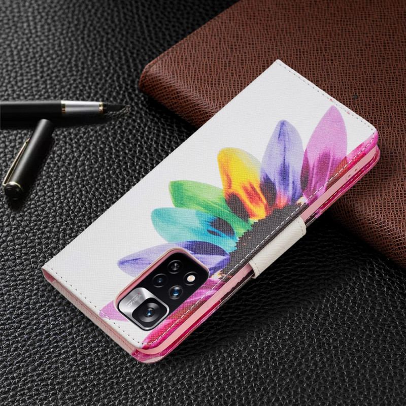 Capa De Couro Para Xiaomi Redmi Note 11 Pro Plus 5G Flor Aquarela