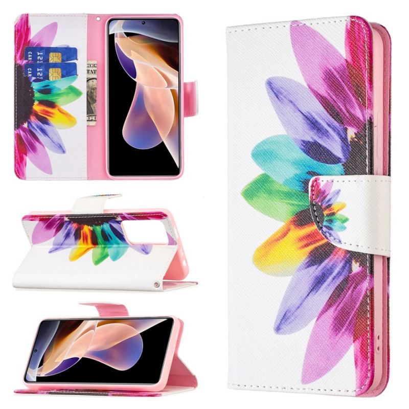 Capa De Couro Para Xiaomi Redmi Note 11 Pro Plus 5G Flor Aquarela