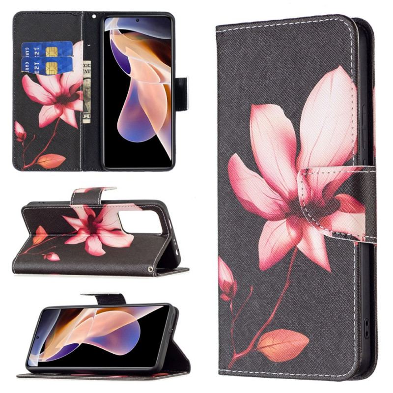 Capa De Couro Para Xiaomi Redmi Note 11 Pro Plus 5G Flor Rosa