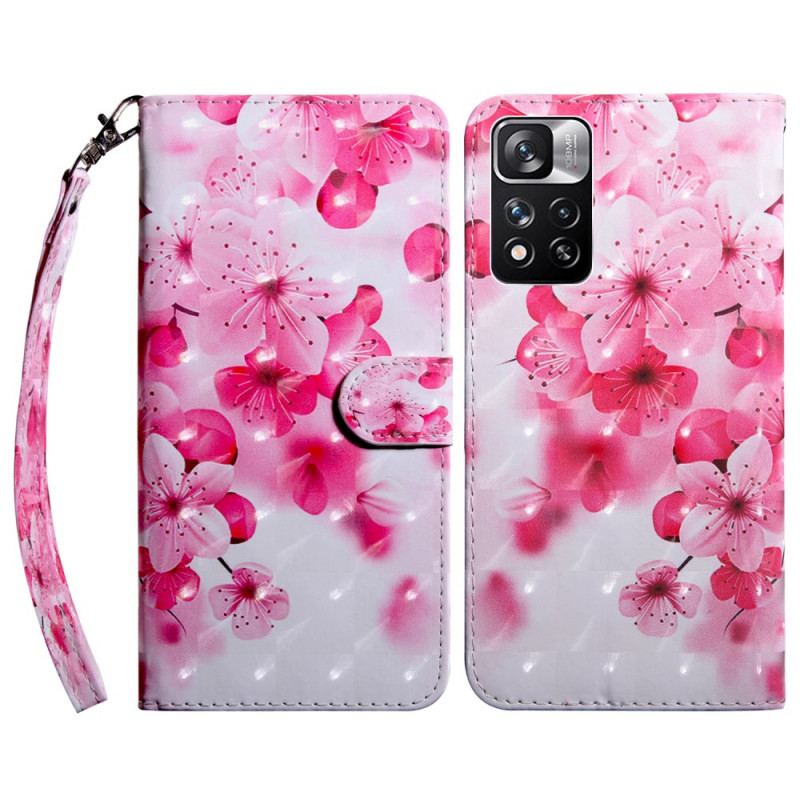 Capa De Couro Para Xiaomi Redmi Note 11 Pro Plus 5G Flores Cor De Rosa