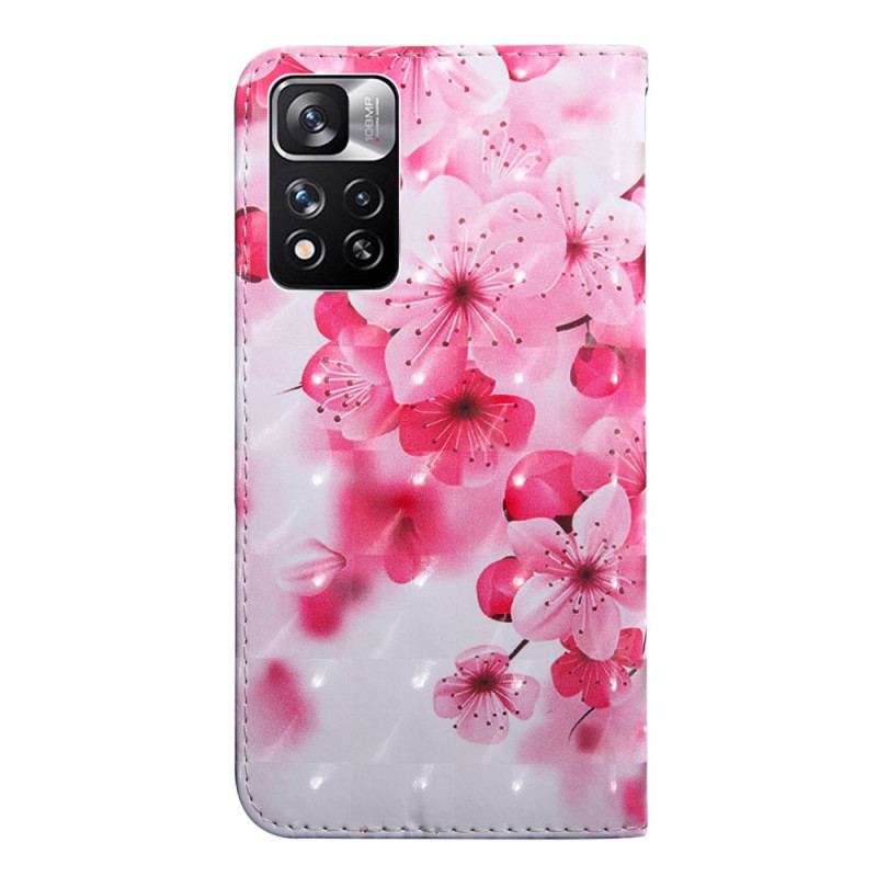 Capa De Couro Para Xiaomi Redmi Note 11 Pro Plus 5G Flores Cor De Rosa