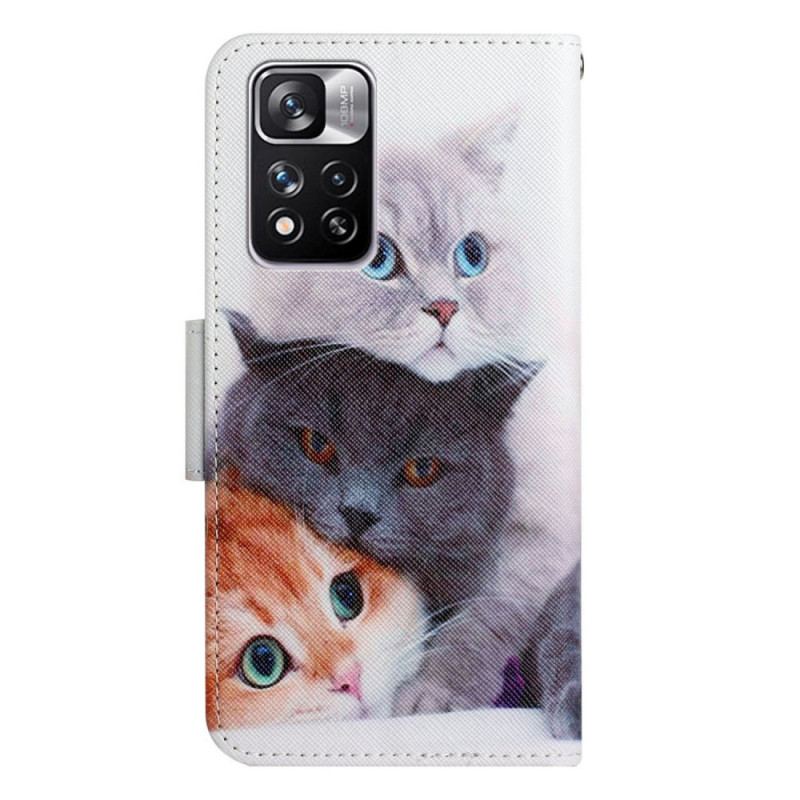 Capa De Couro Para Xiaomi Redmi Note 11 Pro Plus 5G Pilha De Lanyard Cats