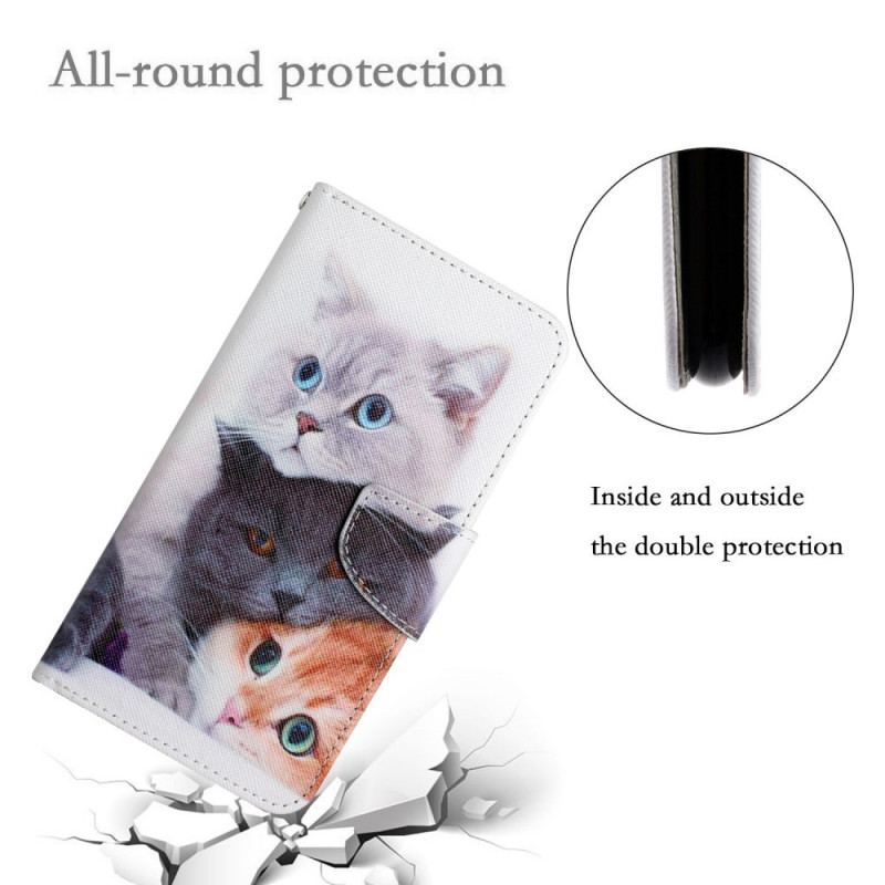 Capa De Couro Para Xiaomi Redmi Note 11 Pro Plus 5G Pilha De Lanyard Cats