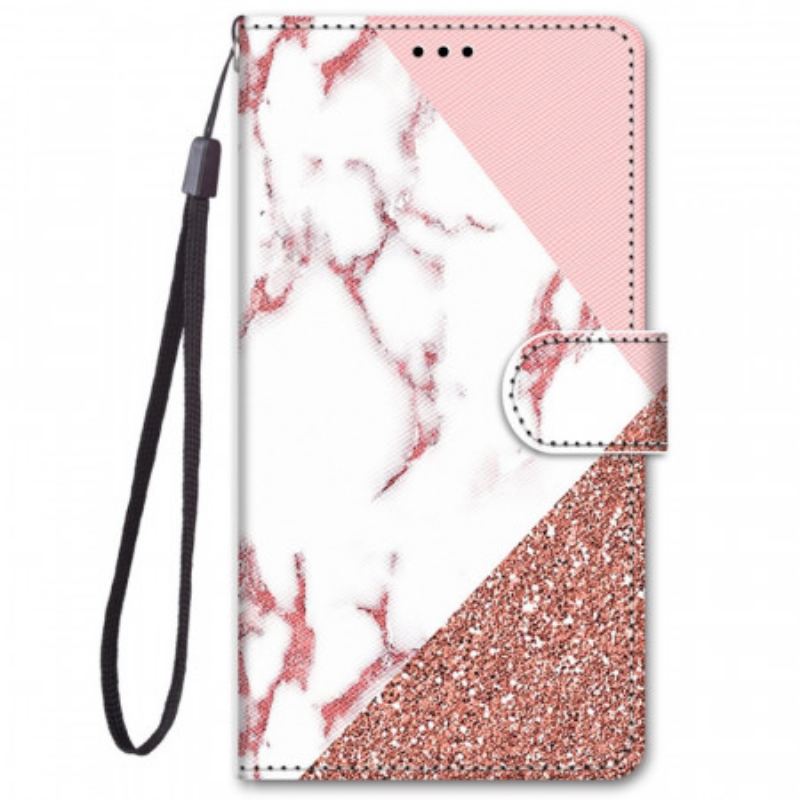 Capa De Couro Para Xiaomi Redmi Note 11 Pro Plus 5G Triângulo De Mármore E Glitter