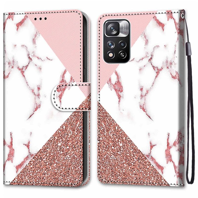 Capa De Couro Para Xiaomi Redmi Note 11 Pro Plus 5G Triângulo De Mármore E Glitter