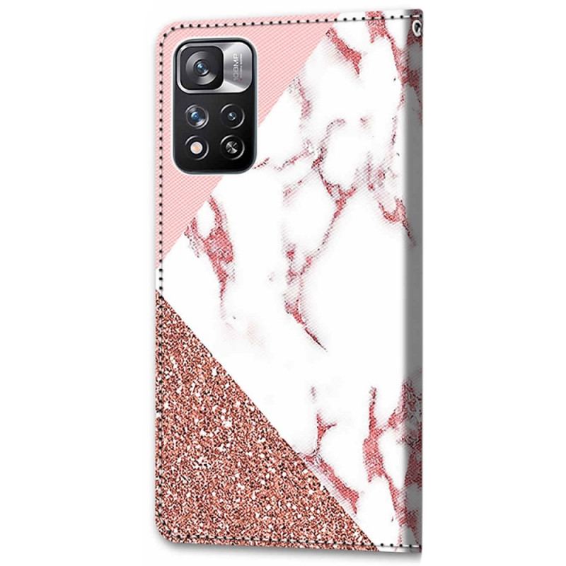 Capa De Couro Para Xiaomi Redmi Note 11 Pro Plus 5G Triângulo De Mármore E Glitter