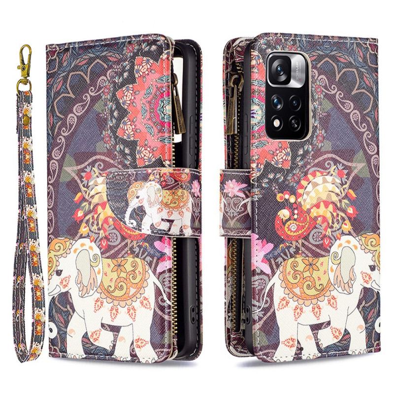 Capa Em Pele Para Xiaomi Redmi Note 11 Pro Plus 5G Bolso Elefante Com Zíper