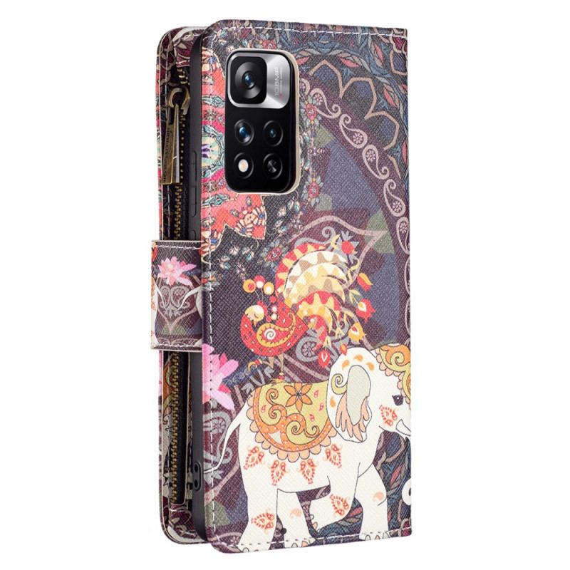 Capa Em Pele Para Xiaomi Redmi Note 11 Pro Plus 5G Bolso Elefante Com Zíper