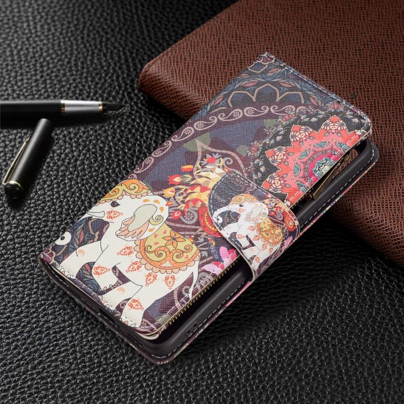 Capa Em Pele Para Xiaomi Redmi Note 11 Pro Plus 5G Bolso Elefante Com Zíper