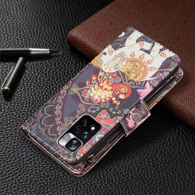 Capa Em Pele Para Xiaomi Redmi Note 11 Pro Plus 5G Bolso Elefante Com Zíper