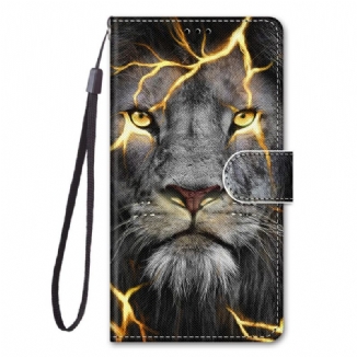 Capa Em Pele Para Xiaomi Redmi Note 11 Pro Plus 5G De Cordão Felino Em Chamas Com Alça