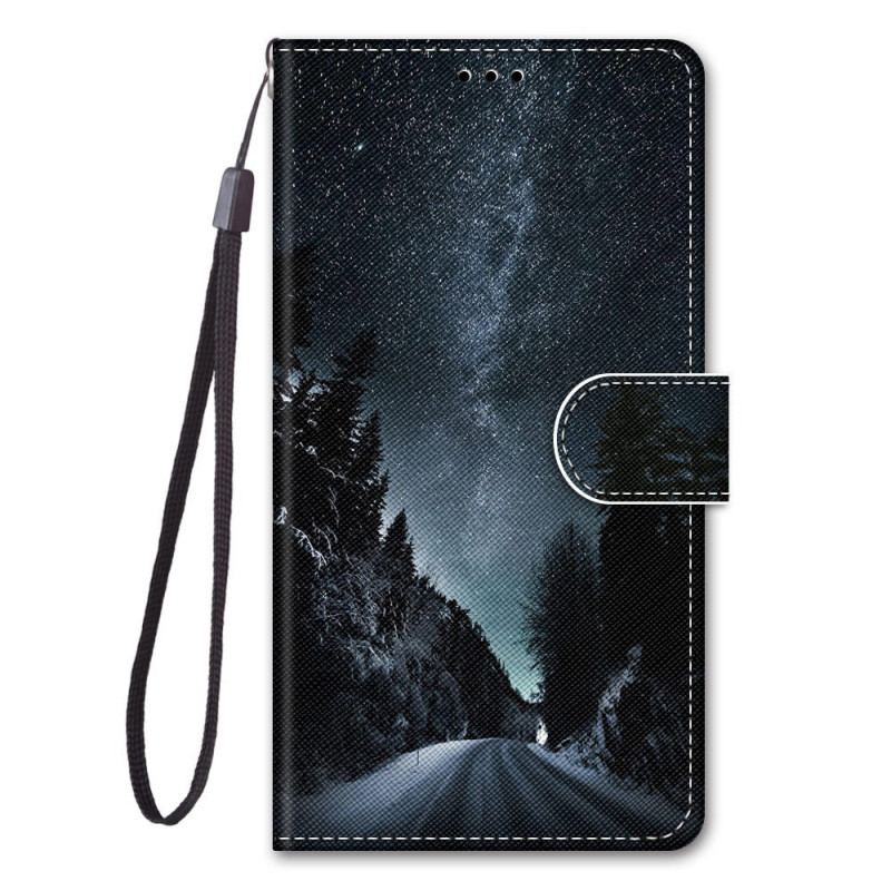 Capa Em Pele Para Xiaomi Redmi Note 11 Pro Plus 5G De Cordão Lanyard Paisagem