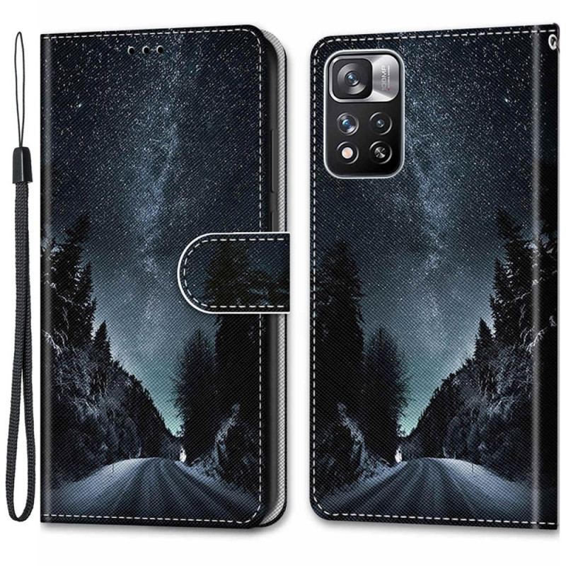 Capa Em Pele Para Xiaomi Redmi Note 11 Pro Plus 5G De Cordão Lanyard Paisagem