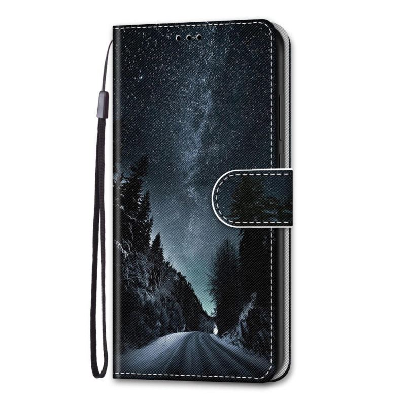 Capa Em Pele Para Xiaomi Redmi Note 11 Pro Plus 5G De Cordão Lanyard Paisagem