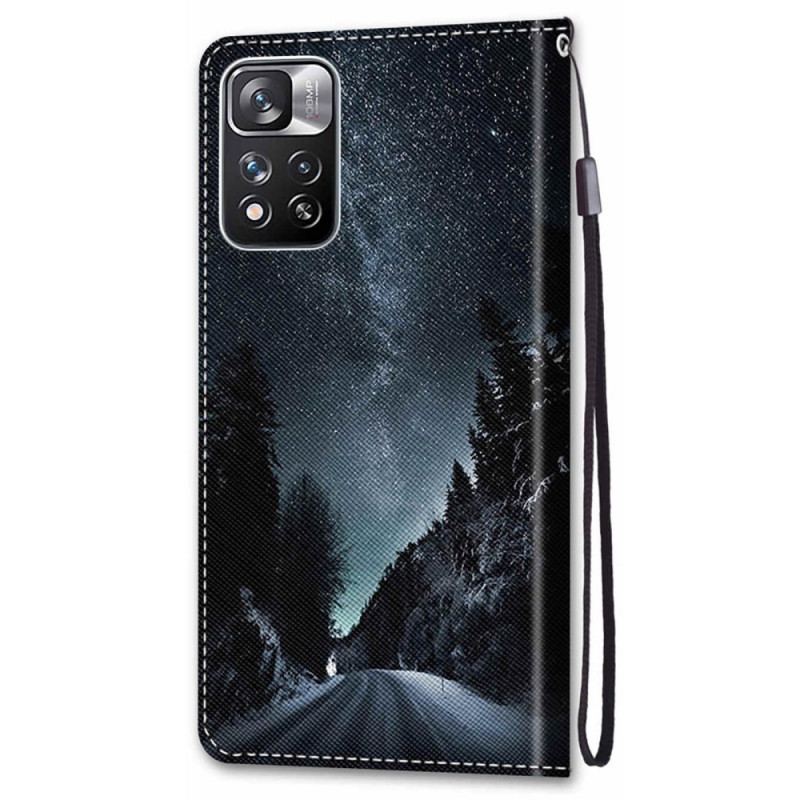 Capa Em Pele Para Xiaomi Redmi Note 11 Pro Plus 5G De Cordão Lanyard Paisagem