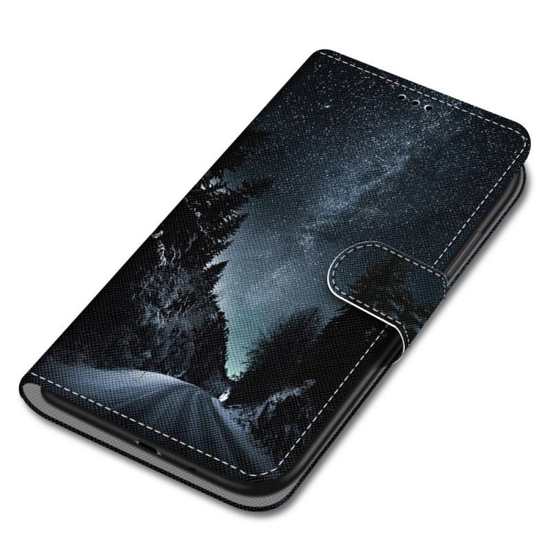 Capa Em Pele Para Xiaomi Redmi Note 11 Pro Plus 5G De Cordão Lanyard Paisagem