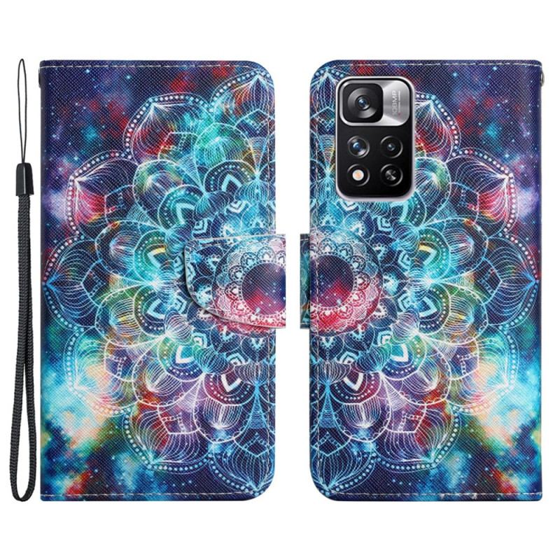 Capa Em Pele Para Xiaomi Redmi Note 11 Pro Plus 5G De Cordão Mandala De Tiras Chamativas