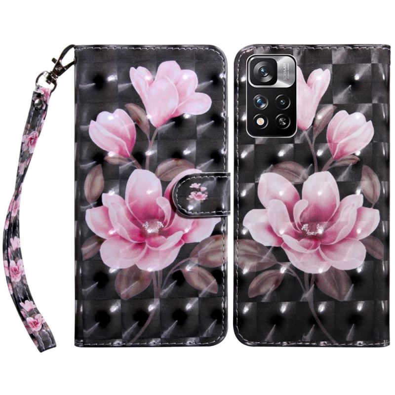 Capa Em Pele Para Xiaomi Redmi Note 11 Pro Plus 5G Flores Em Flor