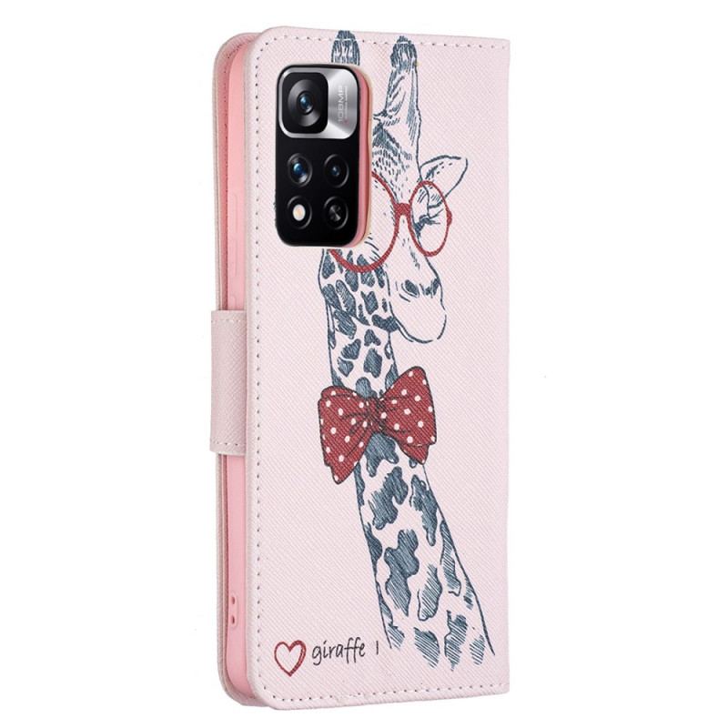 Capa Em Pele Para Xiaomi Redmi Note 11 Pro Plus 5G Girafa Inteligente